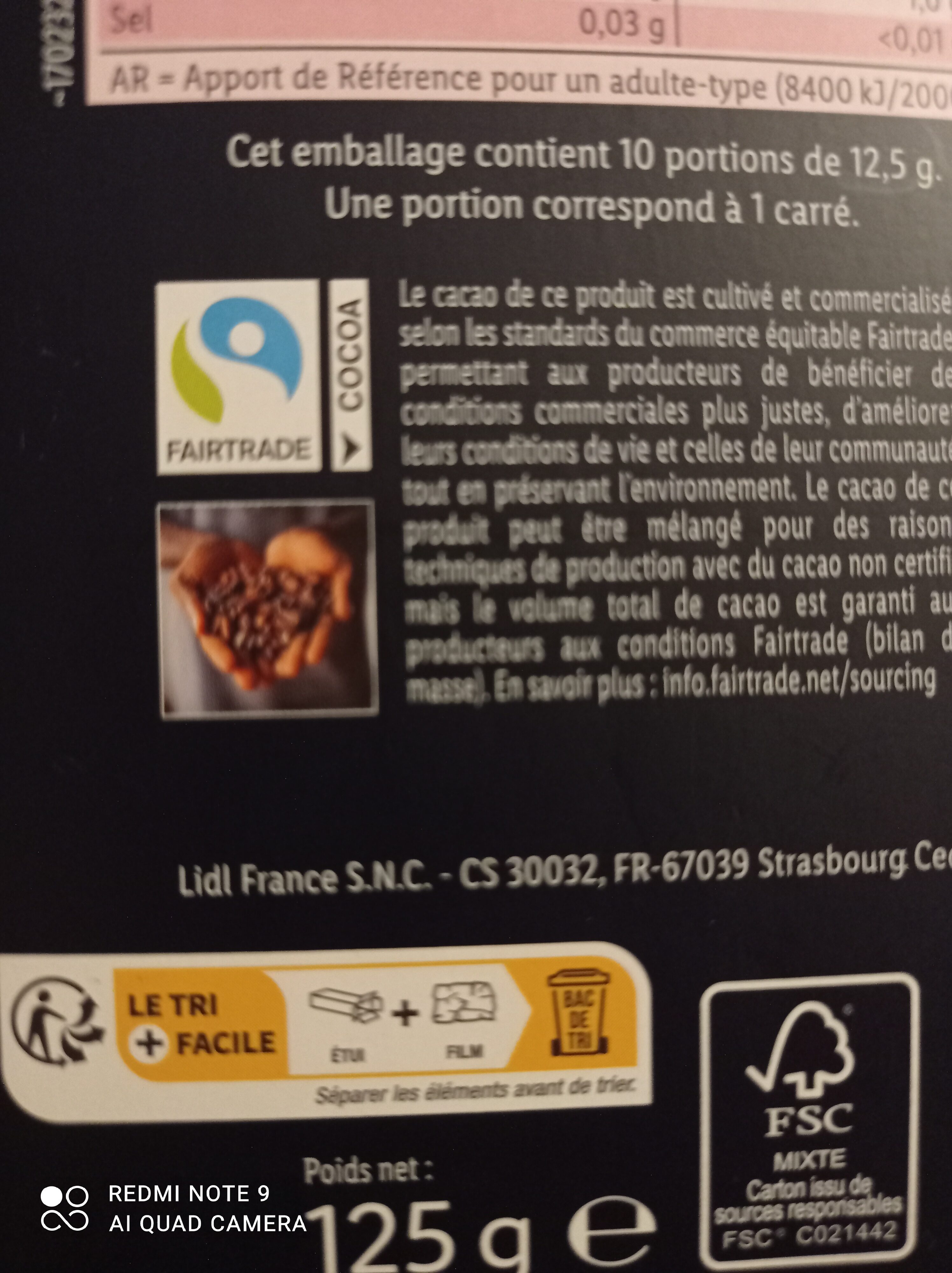 Chocolat noir dégustation aux éclats de framboise (70% cacao) - Instruction de recyclage et/ou informations d'emballage