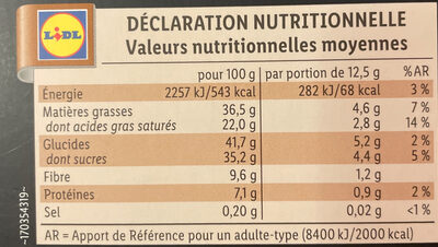Éclats de caramel 70% cacao - Chocolat noir - Informació nutricional - fr