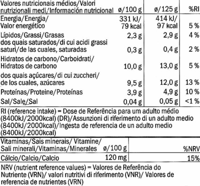 Postre de soja natural - Información nutricional