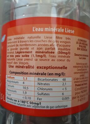 Eau Minéral naturelle  Liese - Nutrition facts - fr