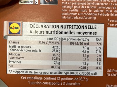 petit chocolat - Información nutricional