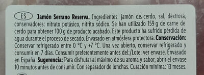Jamón Serrano Reserva - Ingredients - es