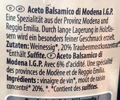 Aceto Balsamico di Modena I.G.P - Zutaten