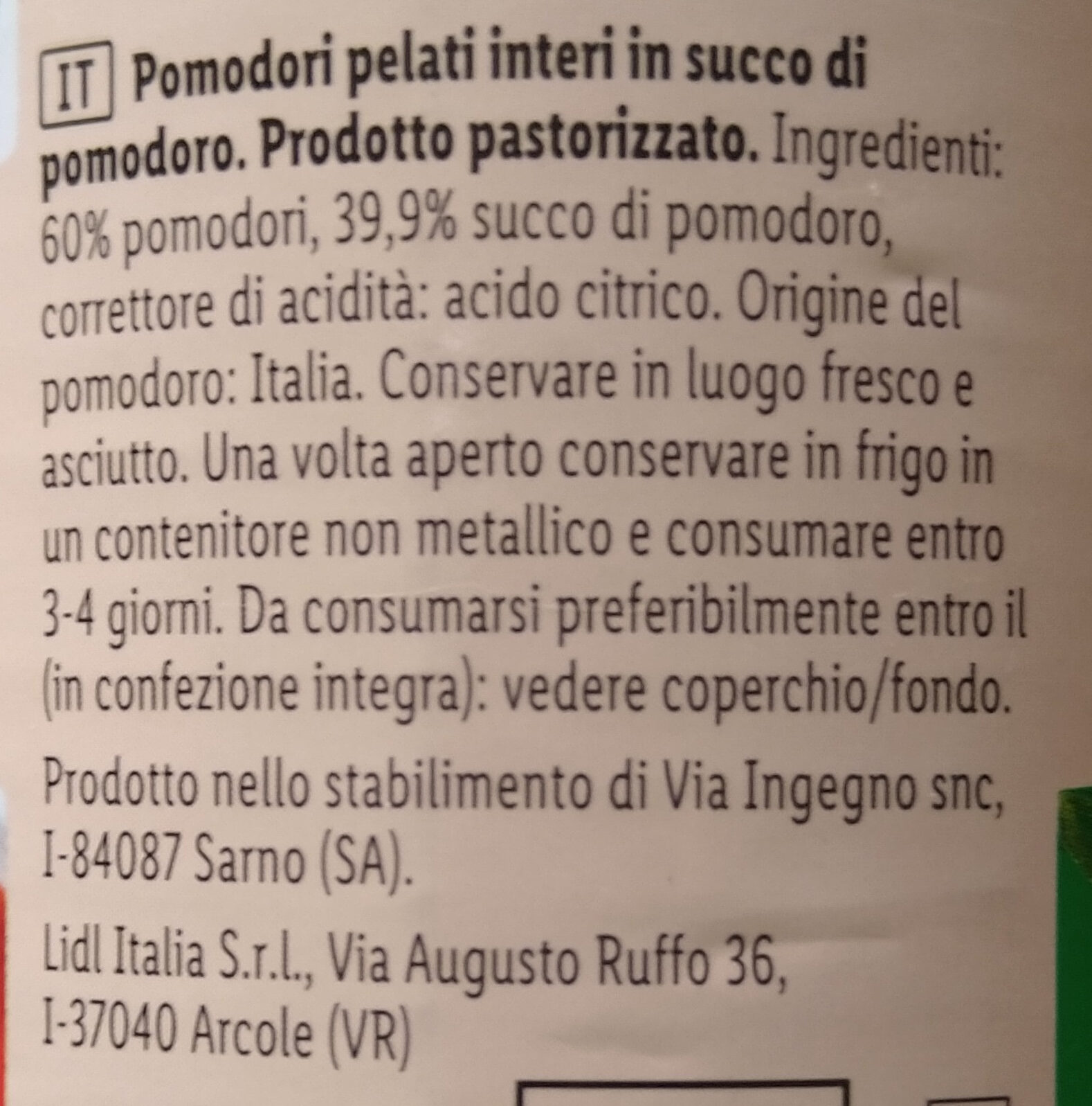 Italienische Tomaten geschält - Ingredienti