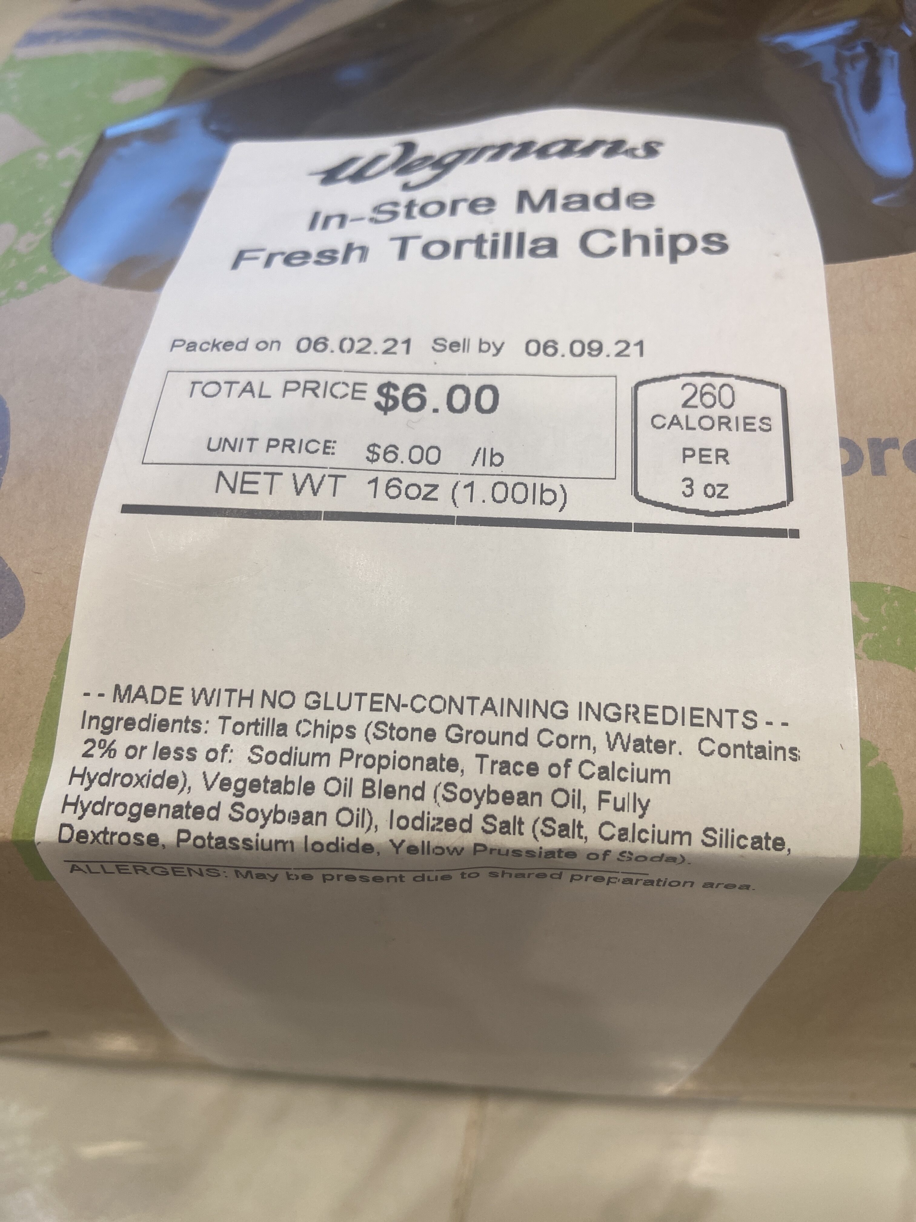 In-Store Made Fresh Tortilla Chips - Ingredients