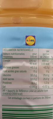 jus d'orange sans pulpe - Nutrition facts - fr