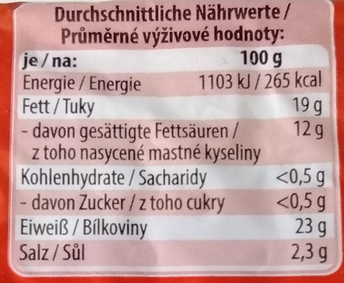 Bayerischer Limburger klassisch-würzig - Nährwertangaben