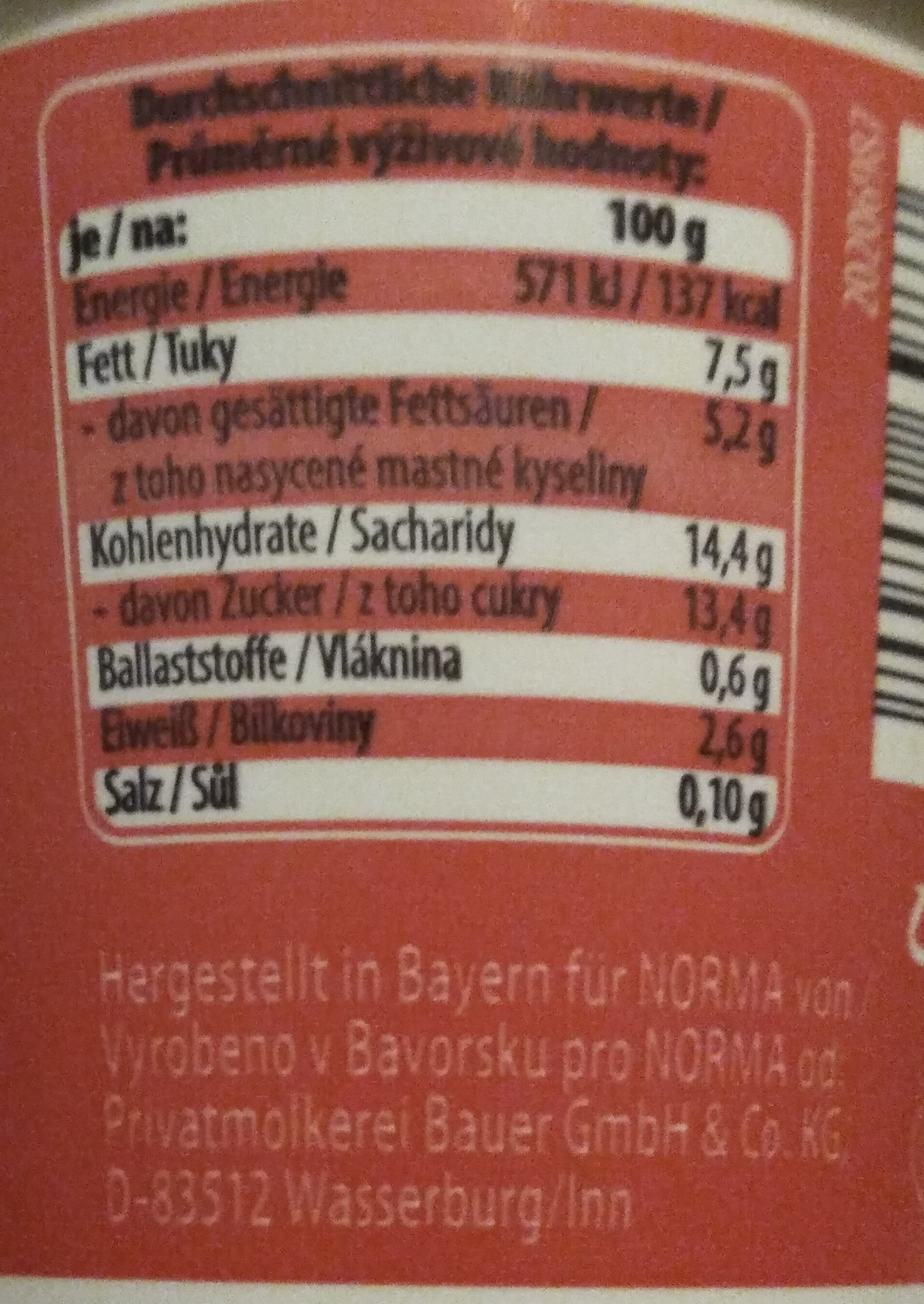Sahnejoghurt. Erdbeere - Nährwertangaben
