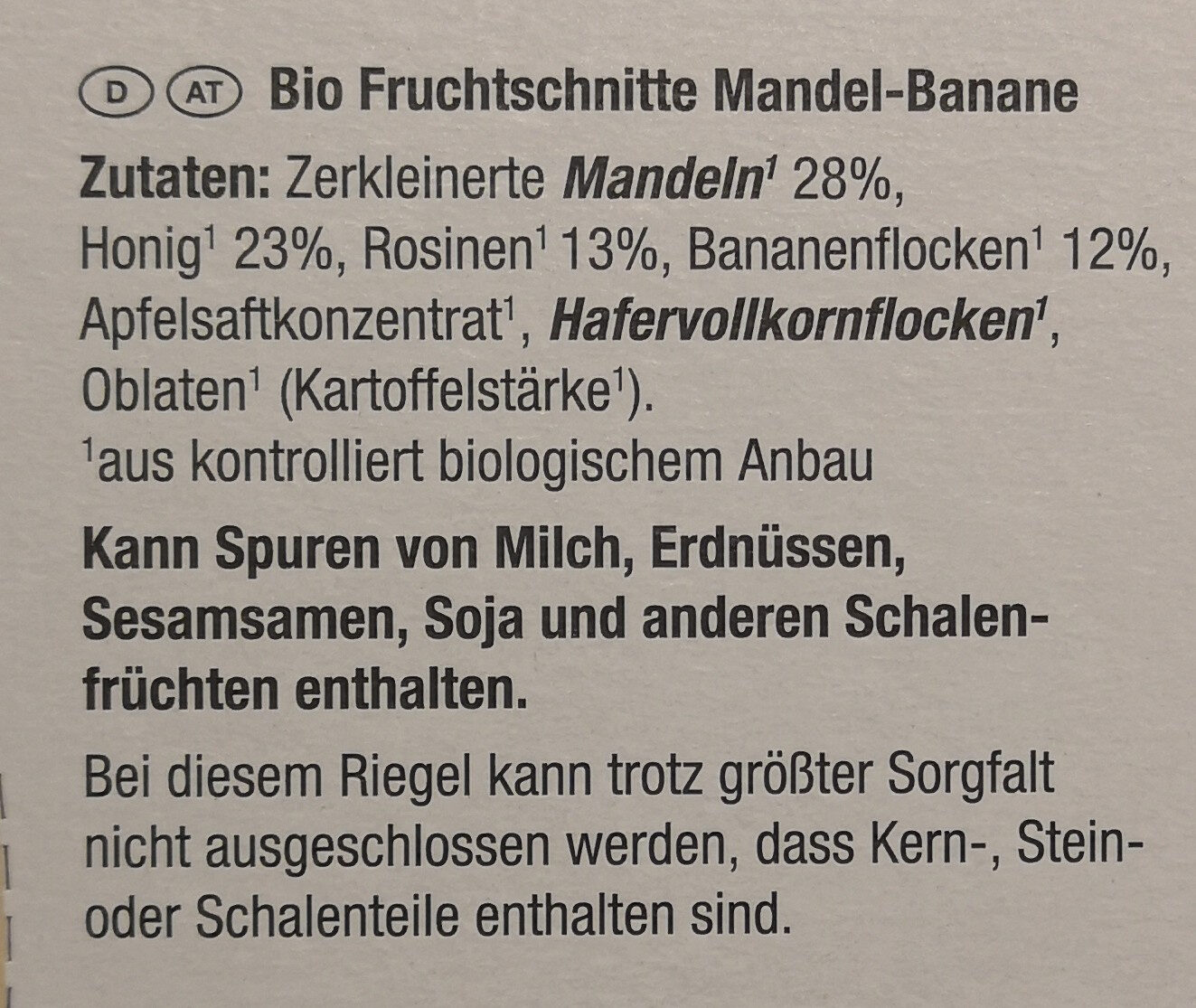 Bio-Fruchtschnitte Mandel-Banane - Zutaten