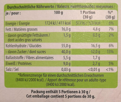 Bio-Fruchtschnitte Mandel-Banane - Nutrition facts - de