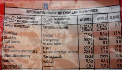 Emmental français râpé - Tableau nutritionnel