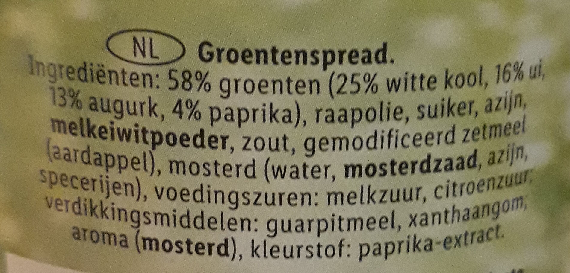 veggie spread - Ingredients - nl