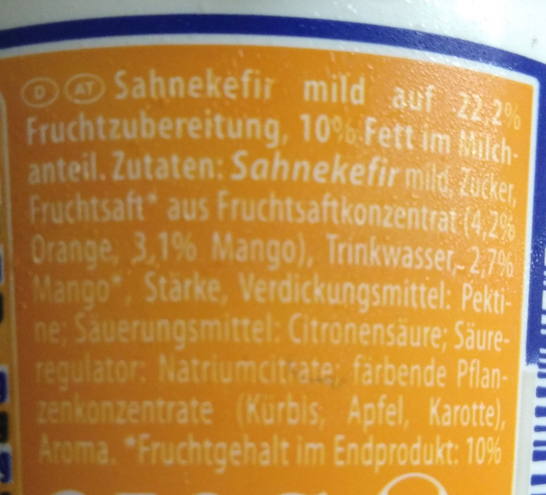 Sahne Kefir mild Mango-Orange - Zutaten