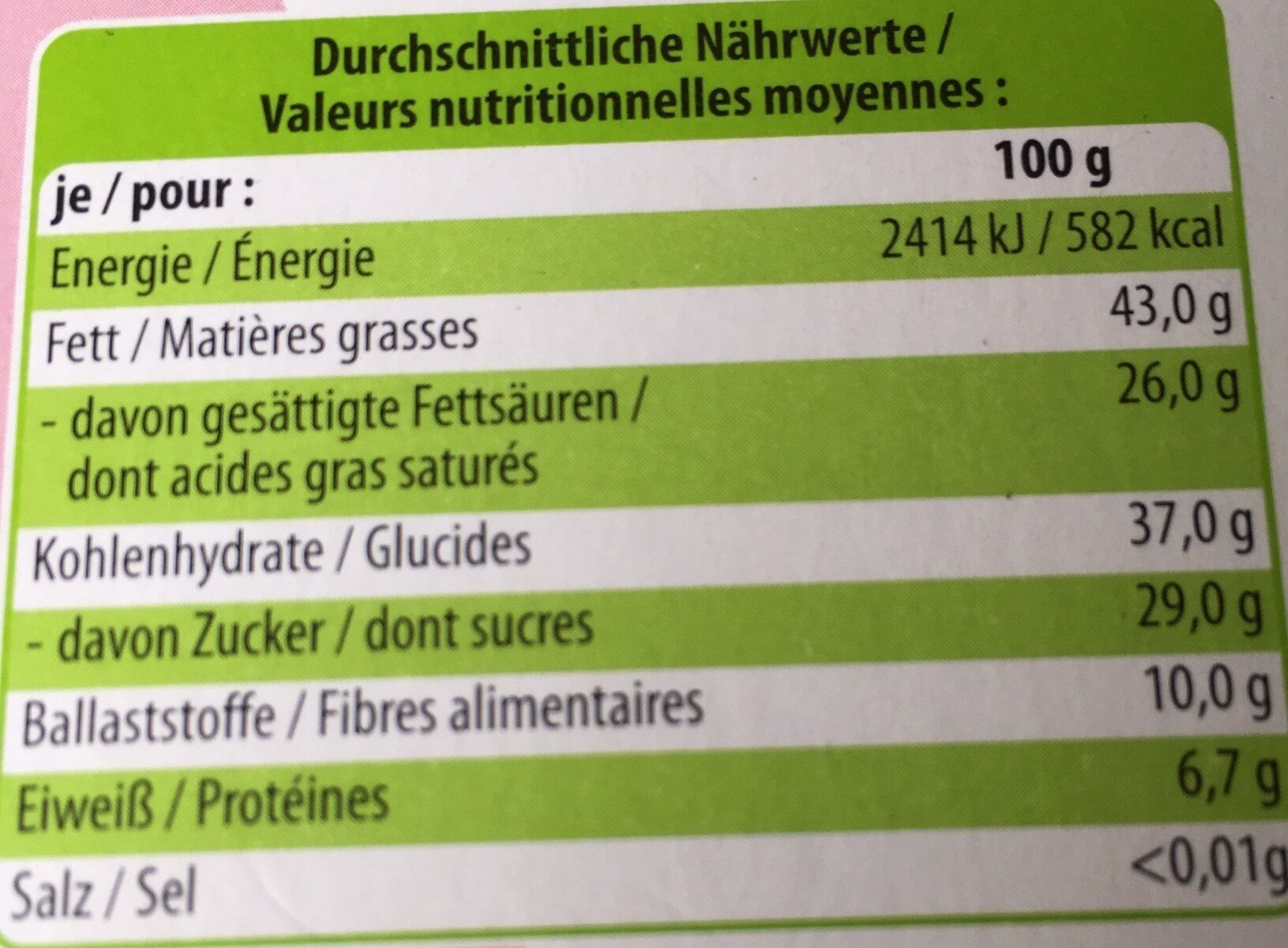 Schweizer bio-schokolade dunkel - Nährwertangaben
