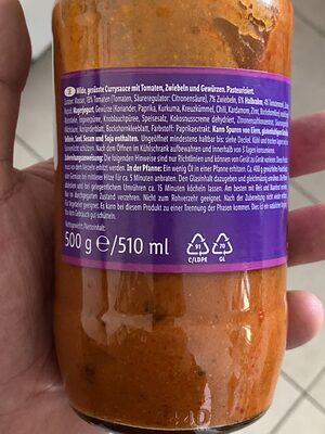 Curry sauce Tikka Masala - Tableau nutritionnel