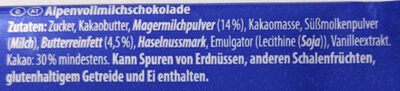Alpenvollmilchschokolade - Ingredients - de