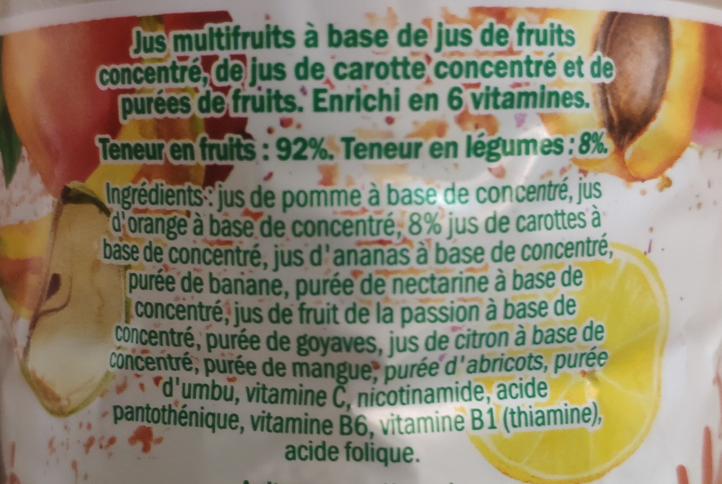Jus multifruits à base de jus de fruits concentré - Ingrédients