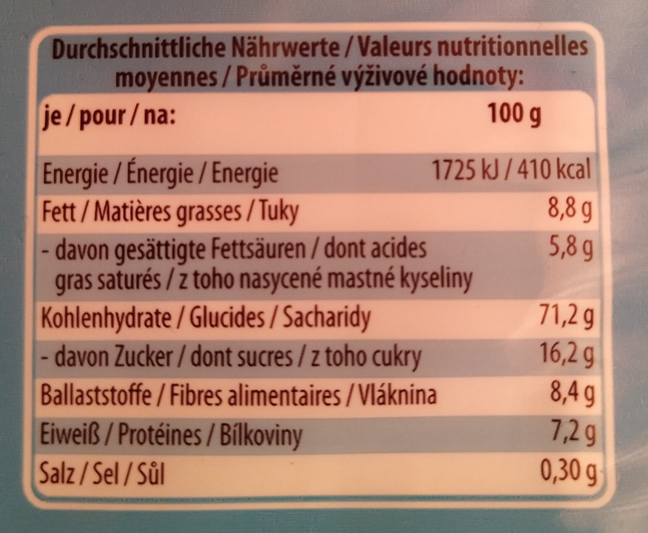 Butterkeks Petit-beurre (-30% Zucker) - Nutriční hodnoty - de