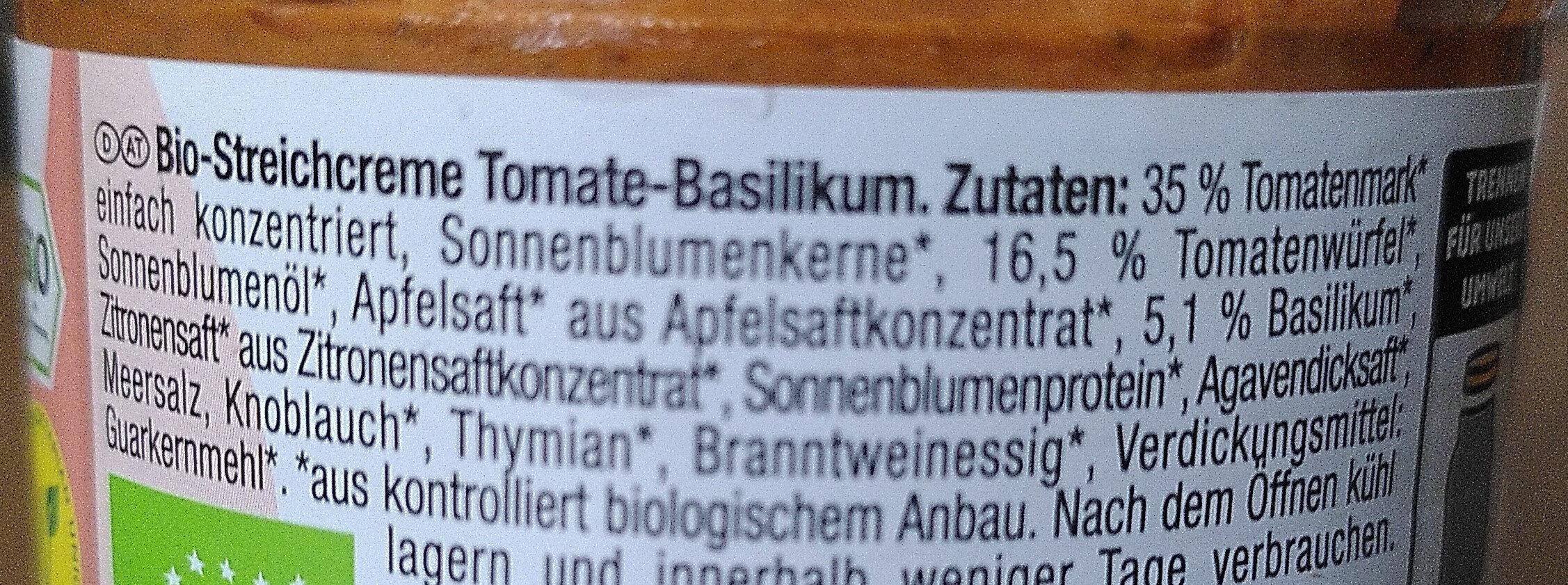 Bio-Streichcreme Tomate-Basilikum - Zutaten