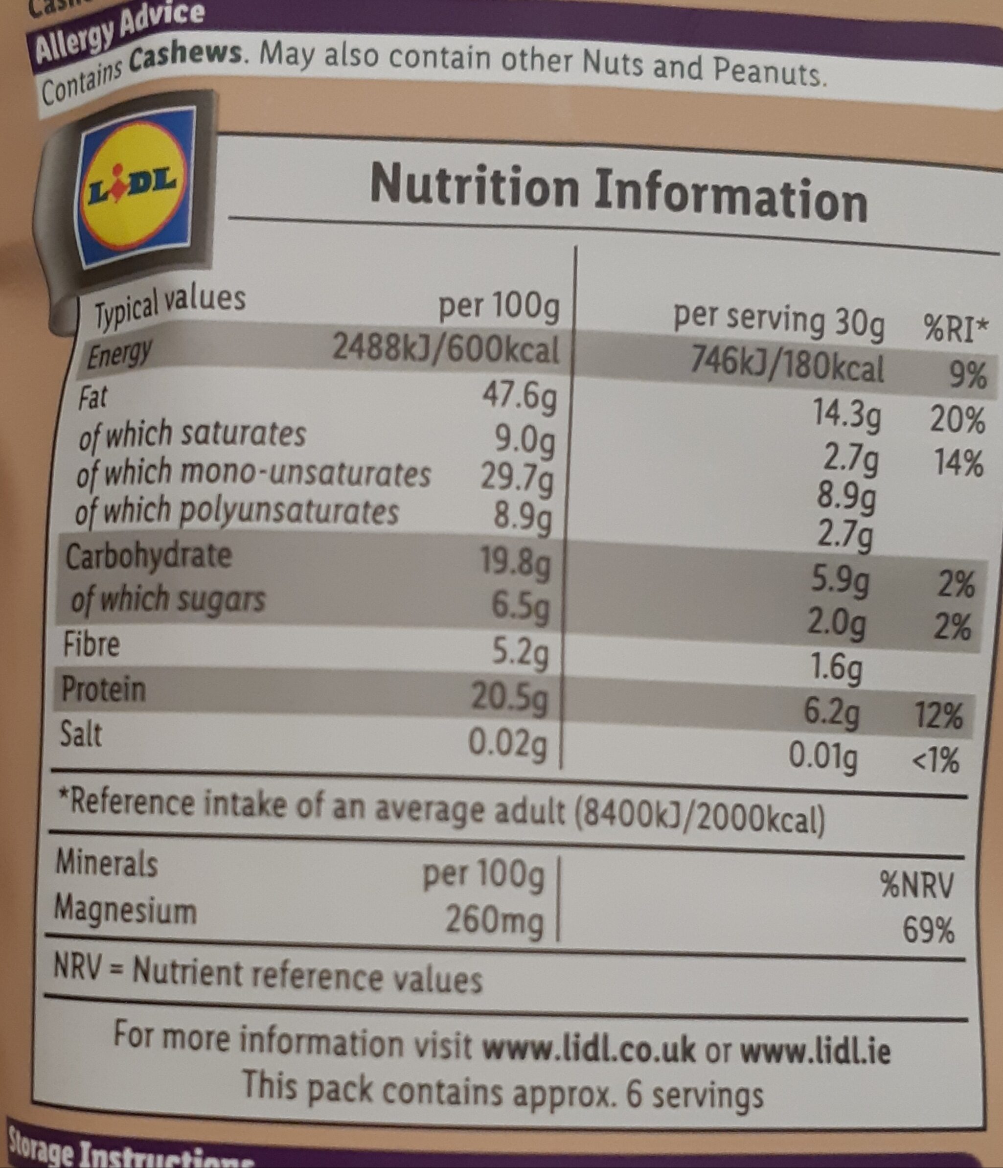 Cashews - Nutrition facts