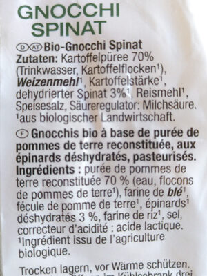 Bio-Gnocchi Spinat - Zutaten