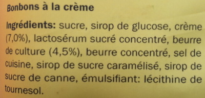 Caramels durs à la crème - Ingredients - fr