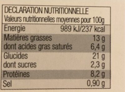 tarte aux noix de saint-jacques et petit legumes - Nutrition facts - fr