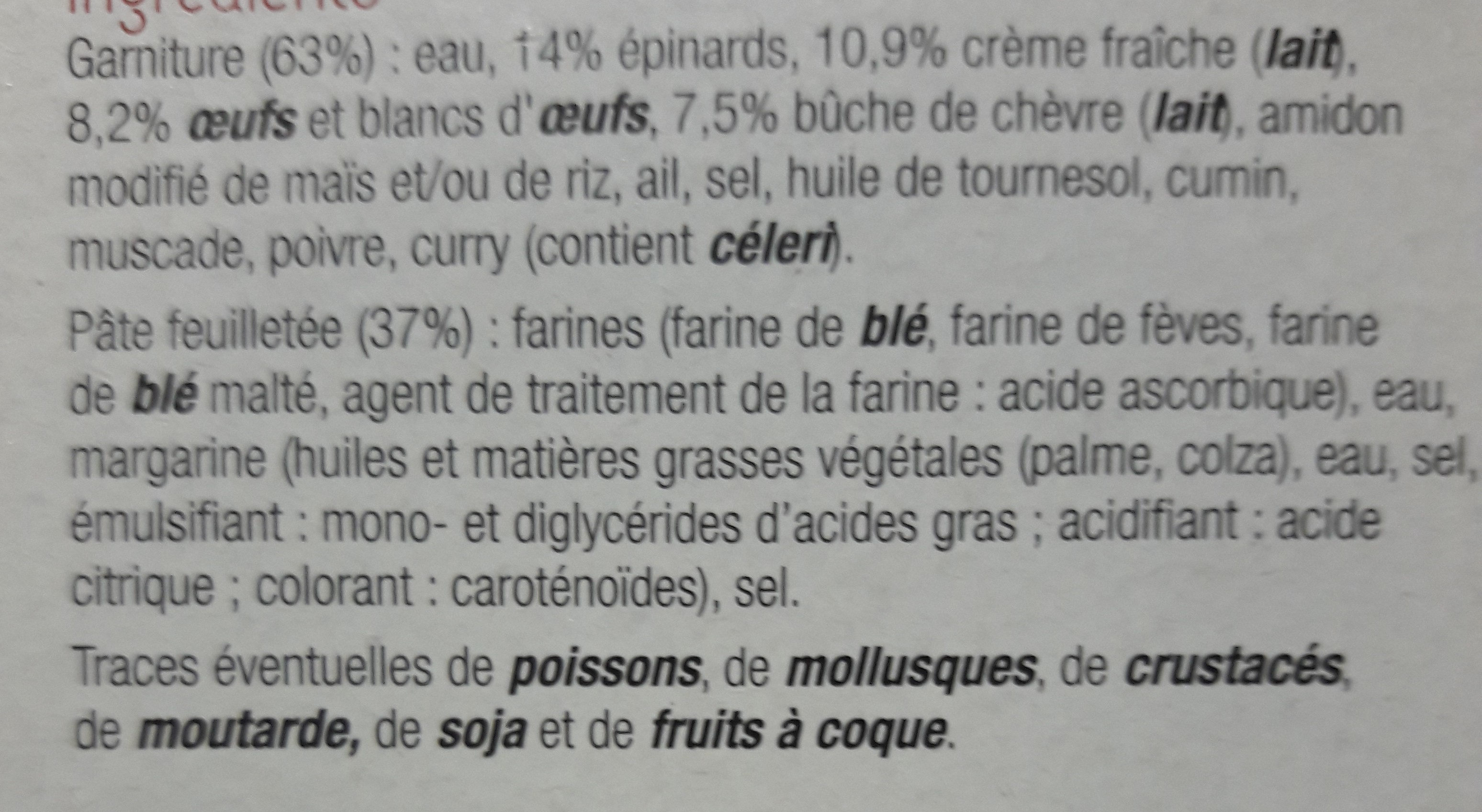 Tarte chèvre & épinards - Ingredients - fr