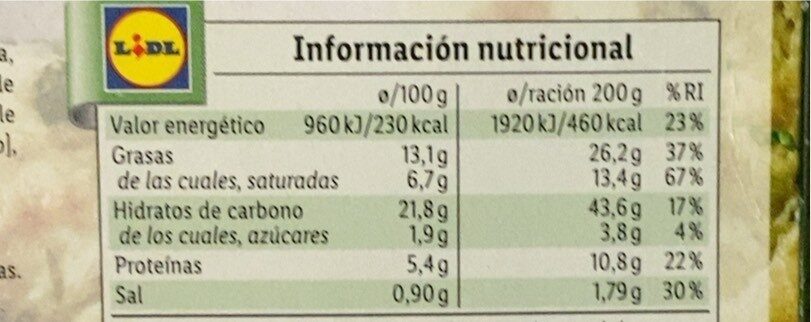 Tarte aux poireaux - Información nutricional
