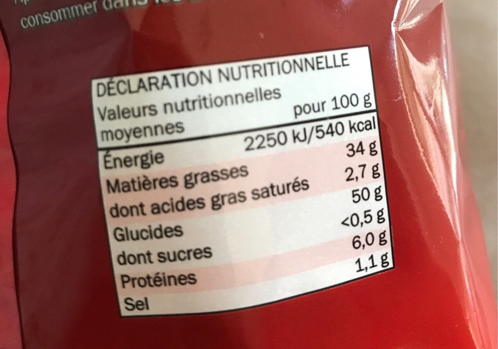 Chips extra craquantes - Valori nutrizionali - fr