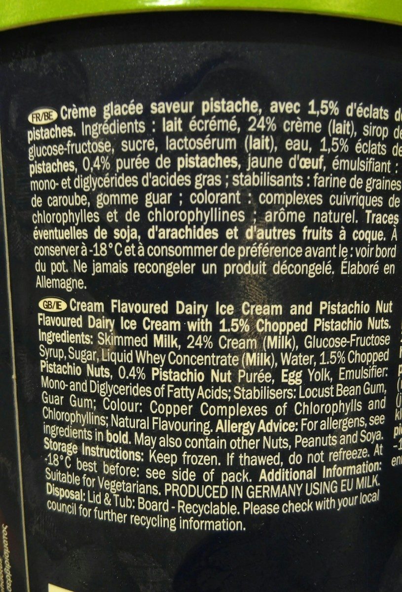 Glace cream & pistachio - Ingredients - fr