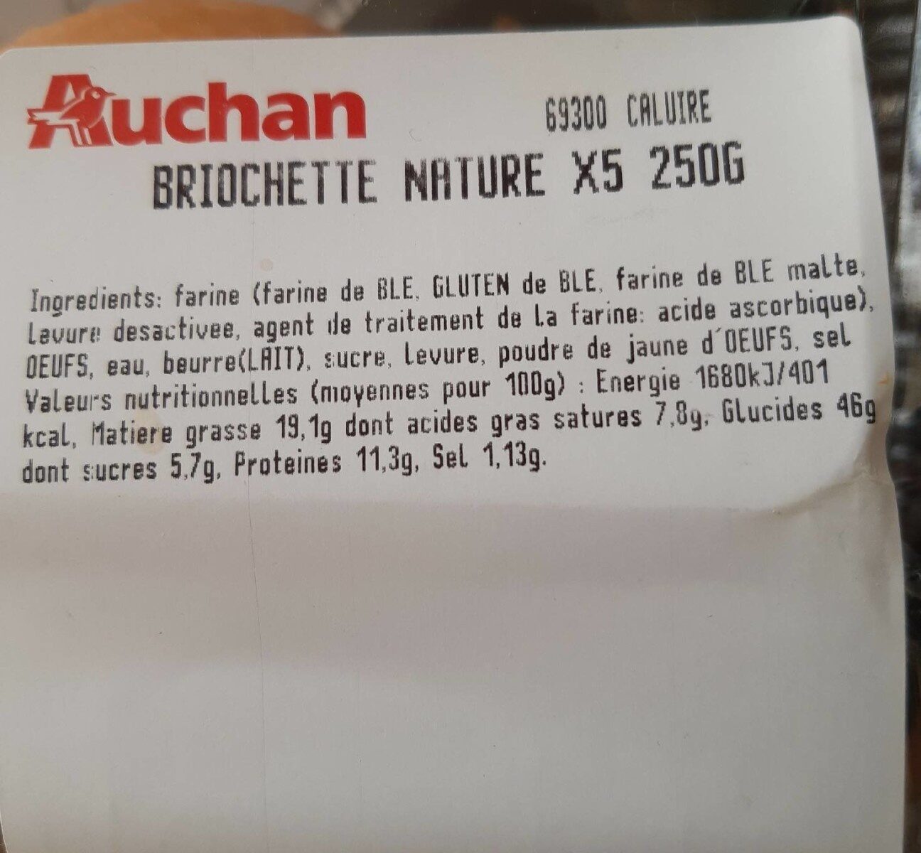 Briochette nature x5 250g - Tableau nutritionnel