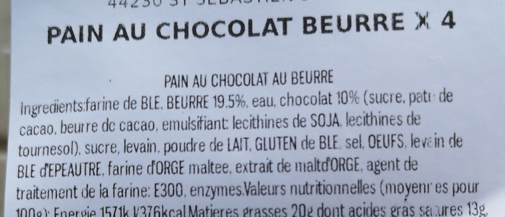 Pain au chocolat beurre - Ingredienser - fr