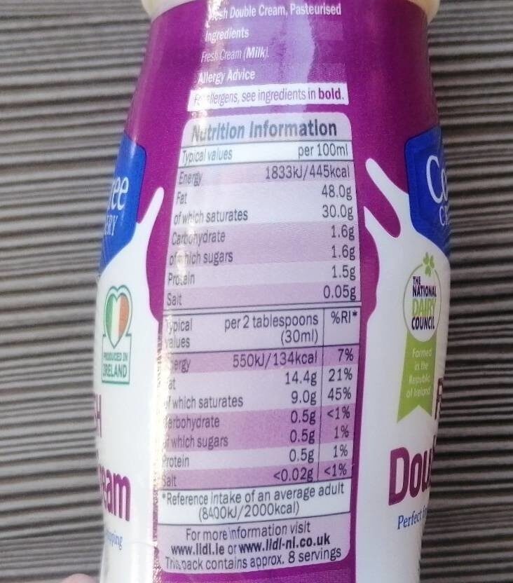 Fresh Double Cream - Nutrition facts