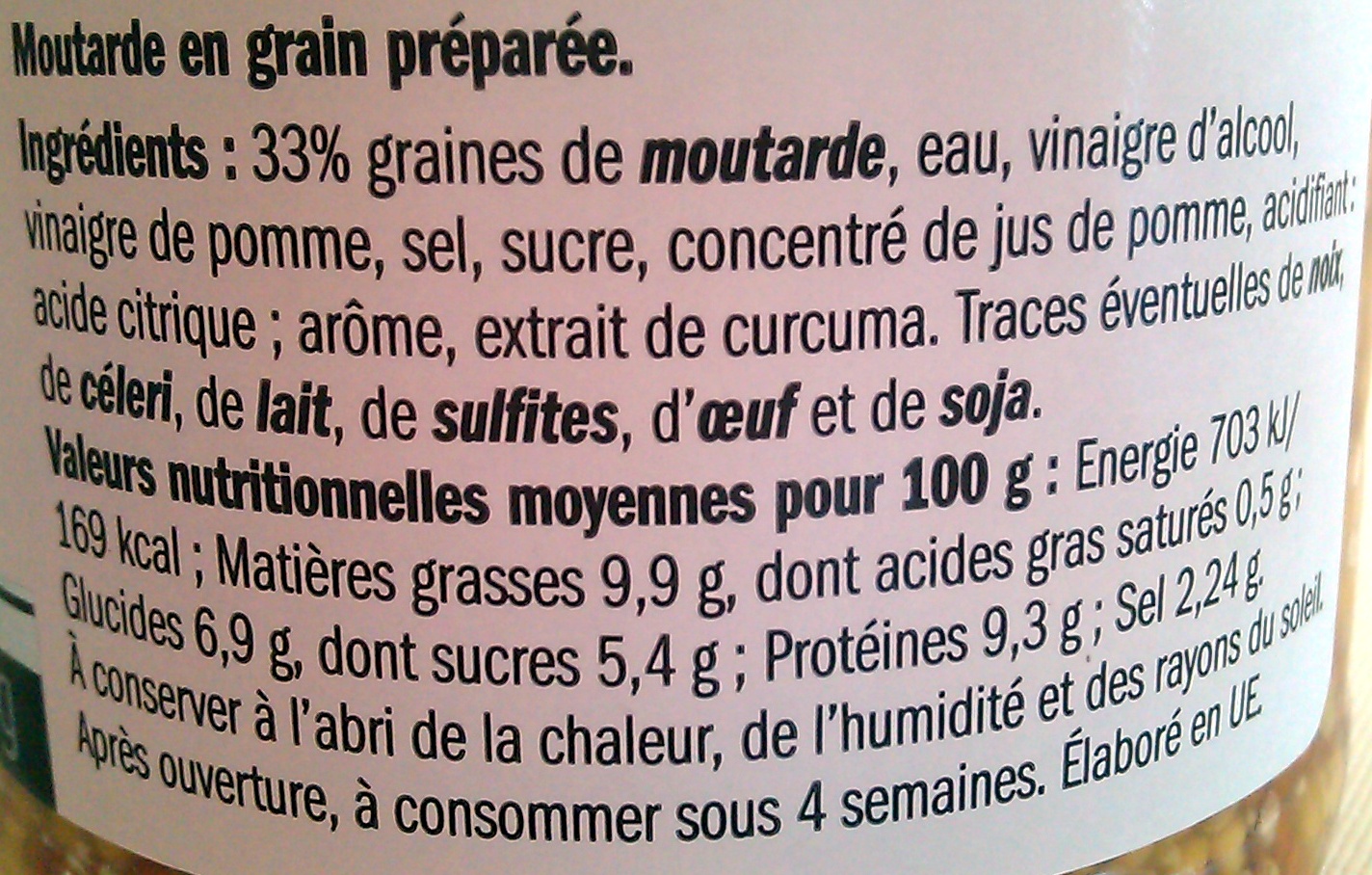 Moutarde en grain préparée - Tableau nutritionnel