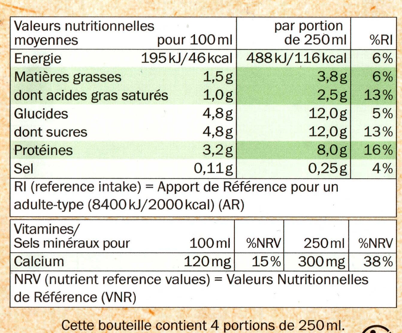 Lait demi-ecrémé - Nutrition facts - fr