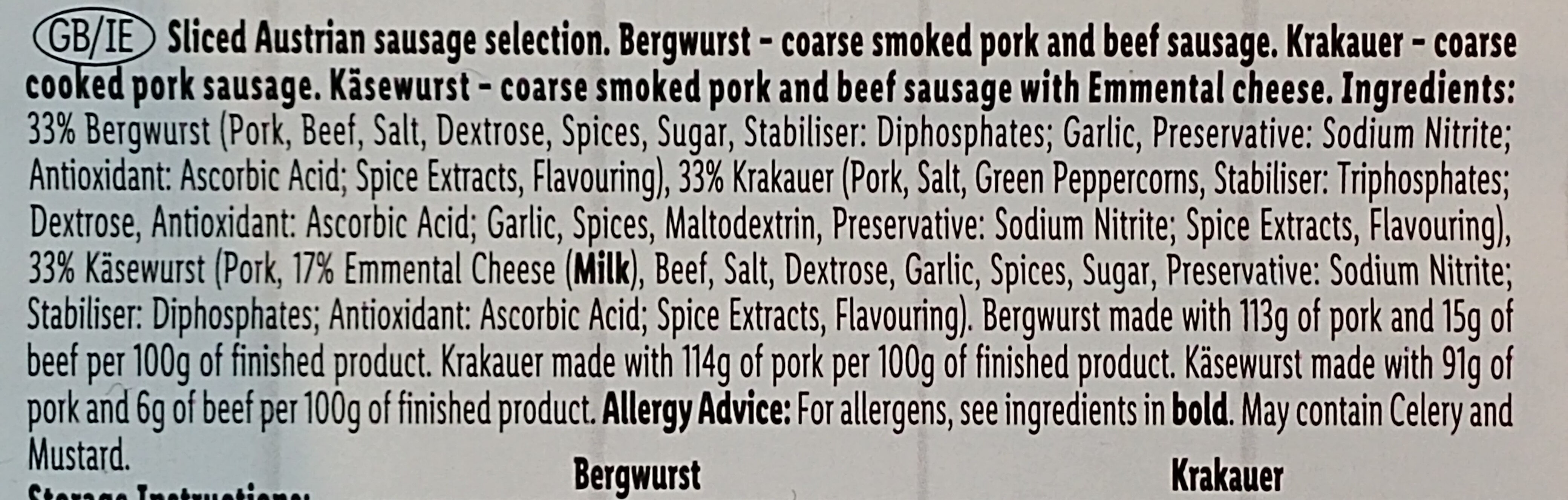 Austrian Sliced Sausage Selection - Ingredients - en