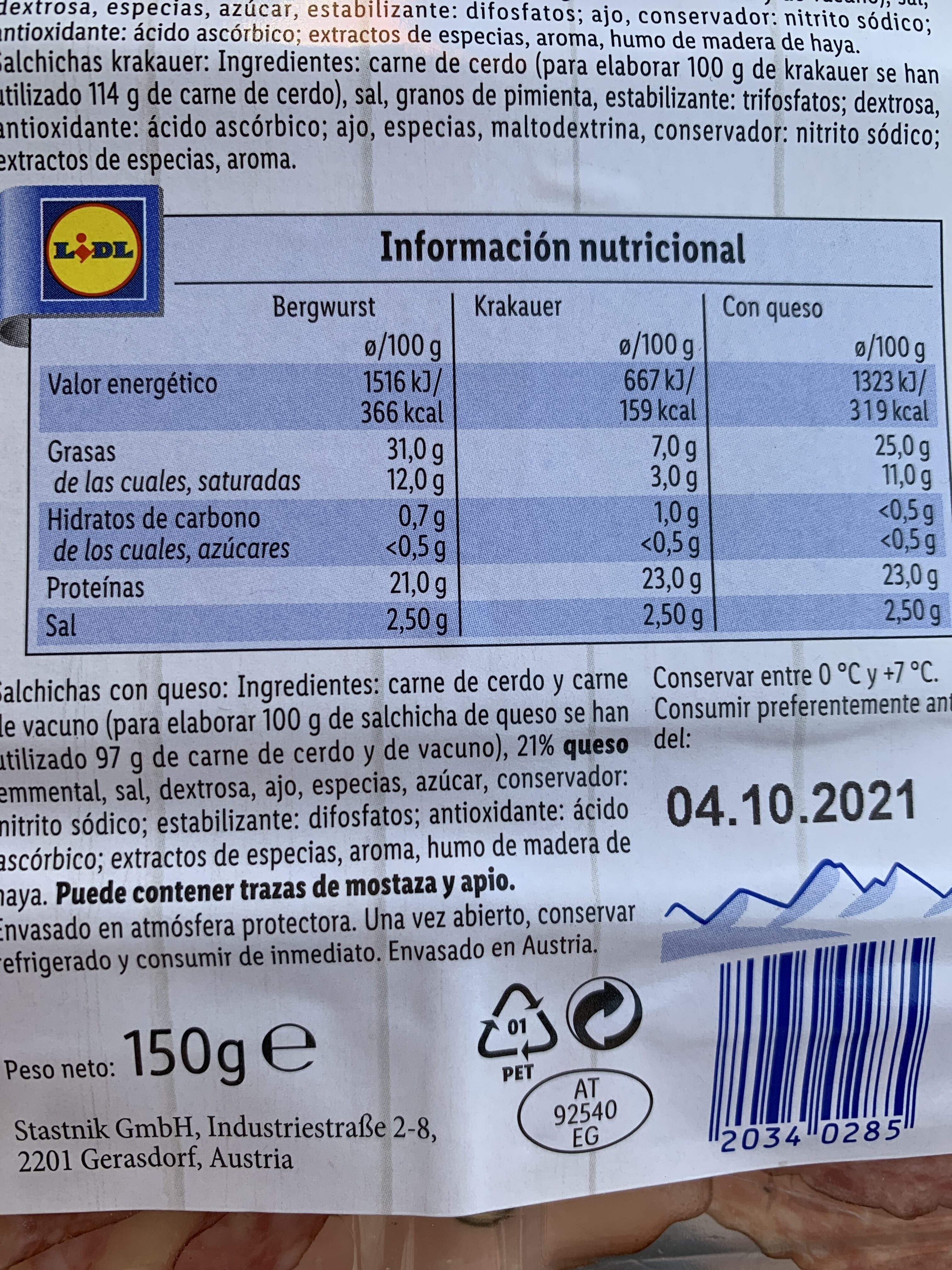 Austrian Sliced Sausage Selection - Informació nutricional - en
