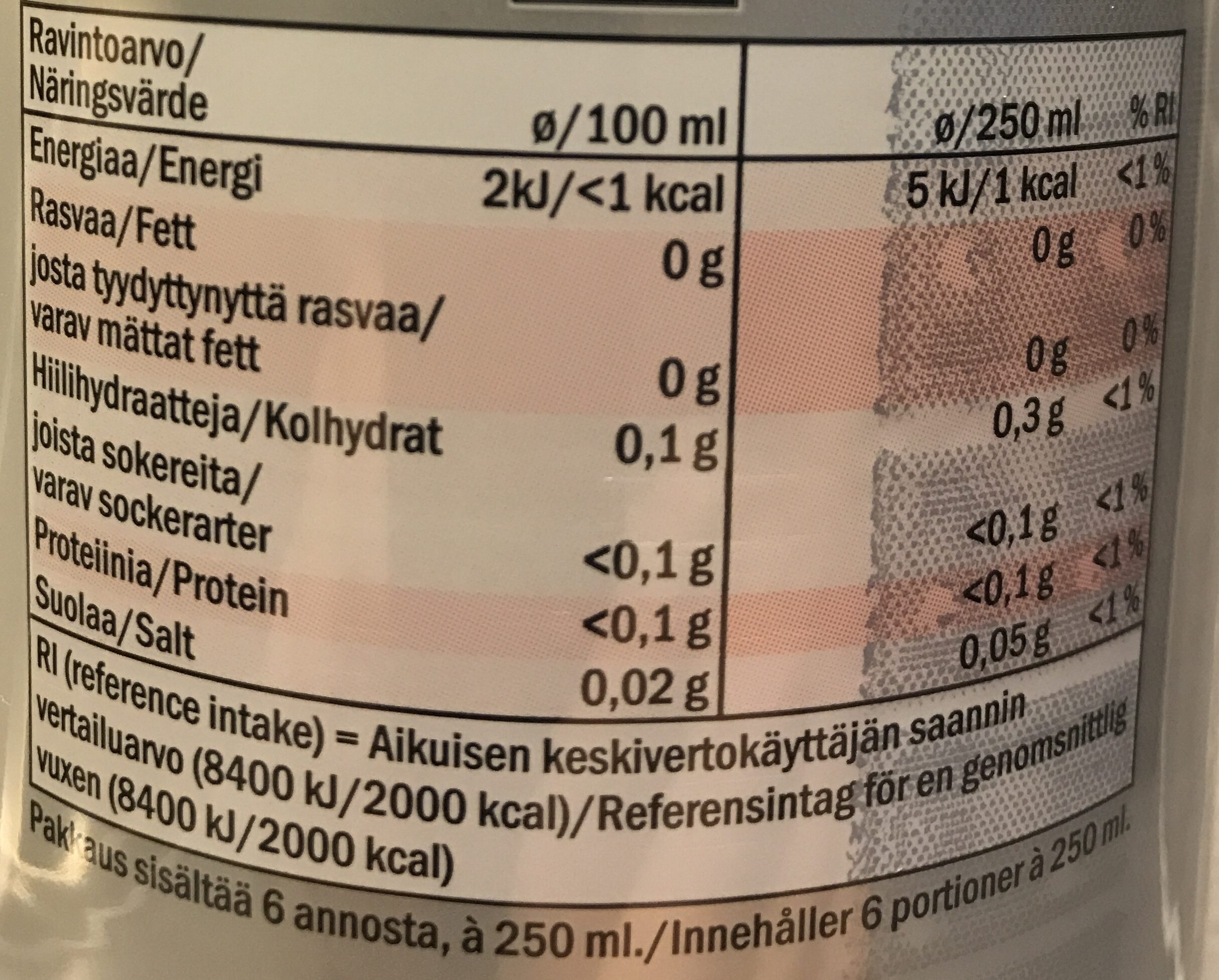 Cola light - Näringsfakta - fi