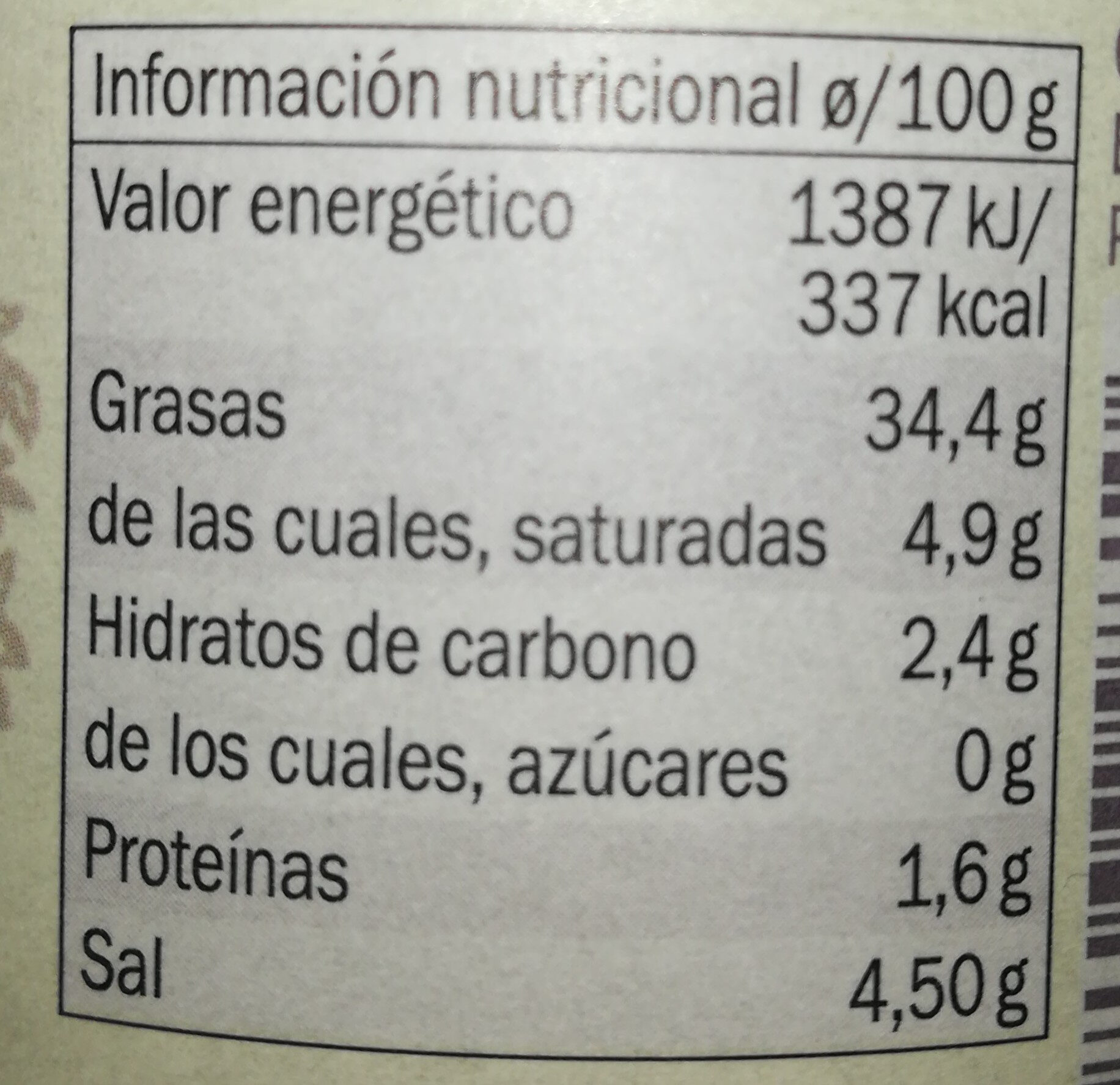 Aragón negra natural - Nutrition facts - es