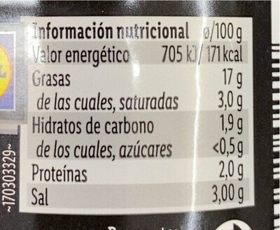 Paté de aceitunas verdes arbequinas - Voedingswaarden - es