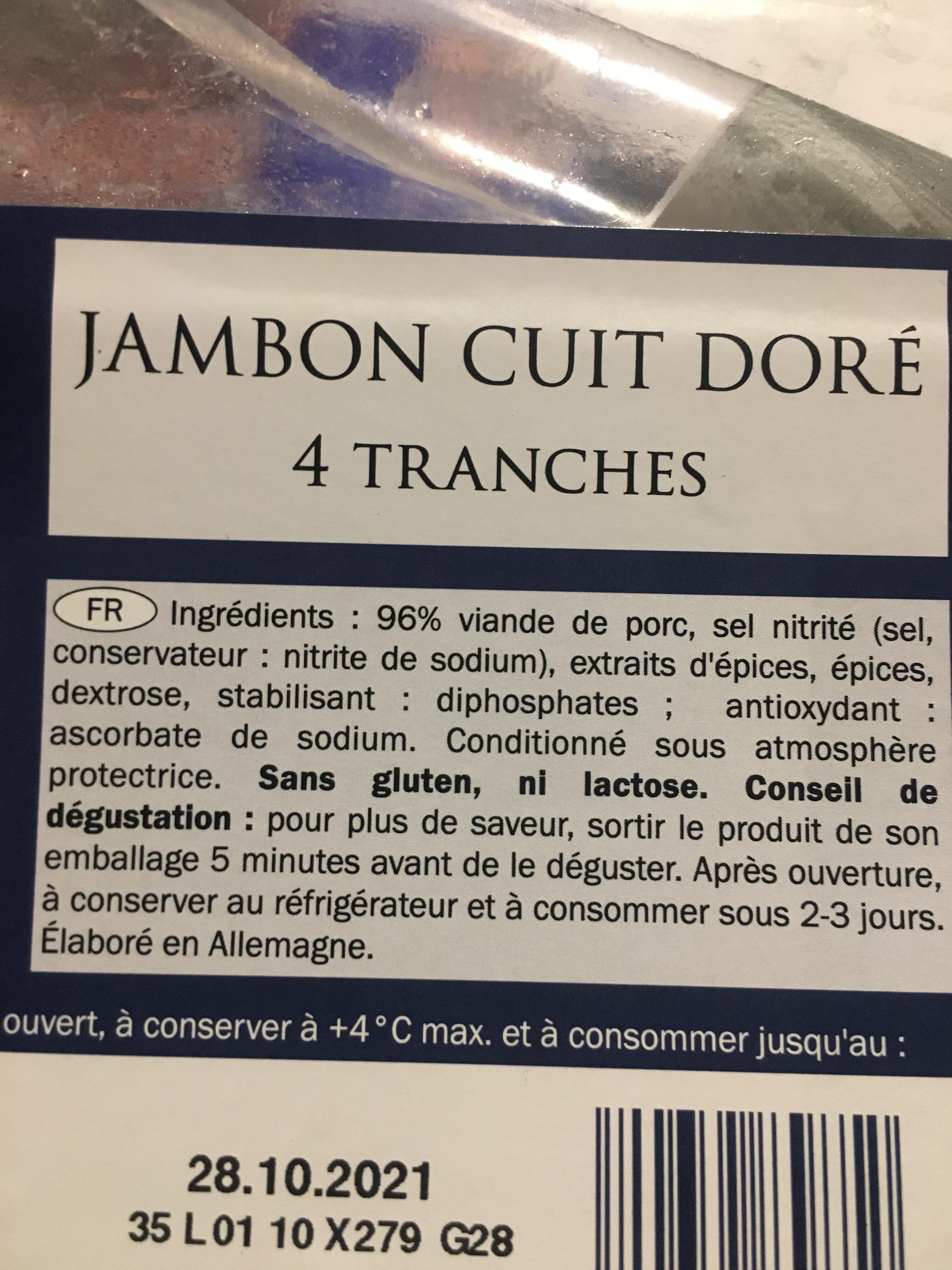 Selection - Jambon cuit doré - Ingrédients