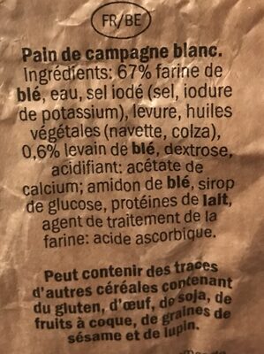 Pain de Campagne Blanc - Ingrédients