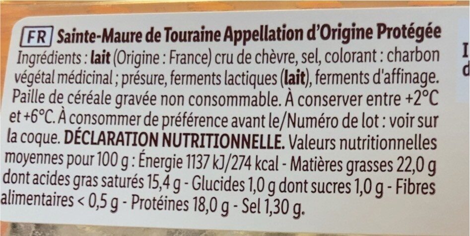 Sainte - Maure de Touraine - Tableau nutritionnel