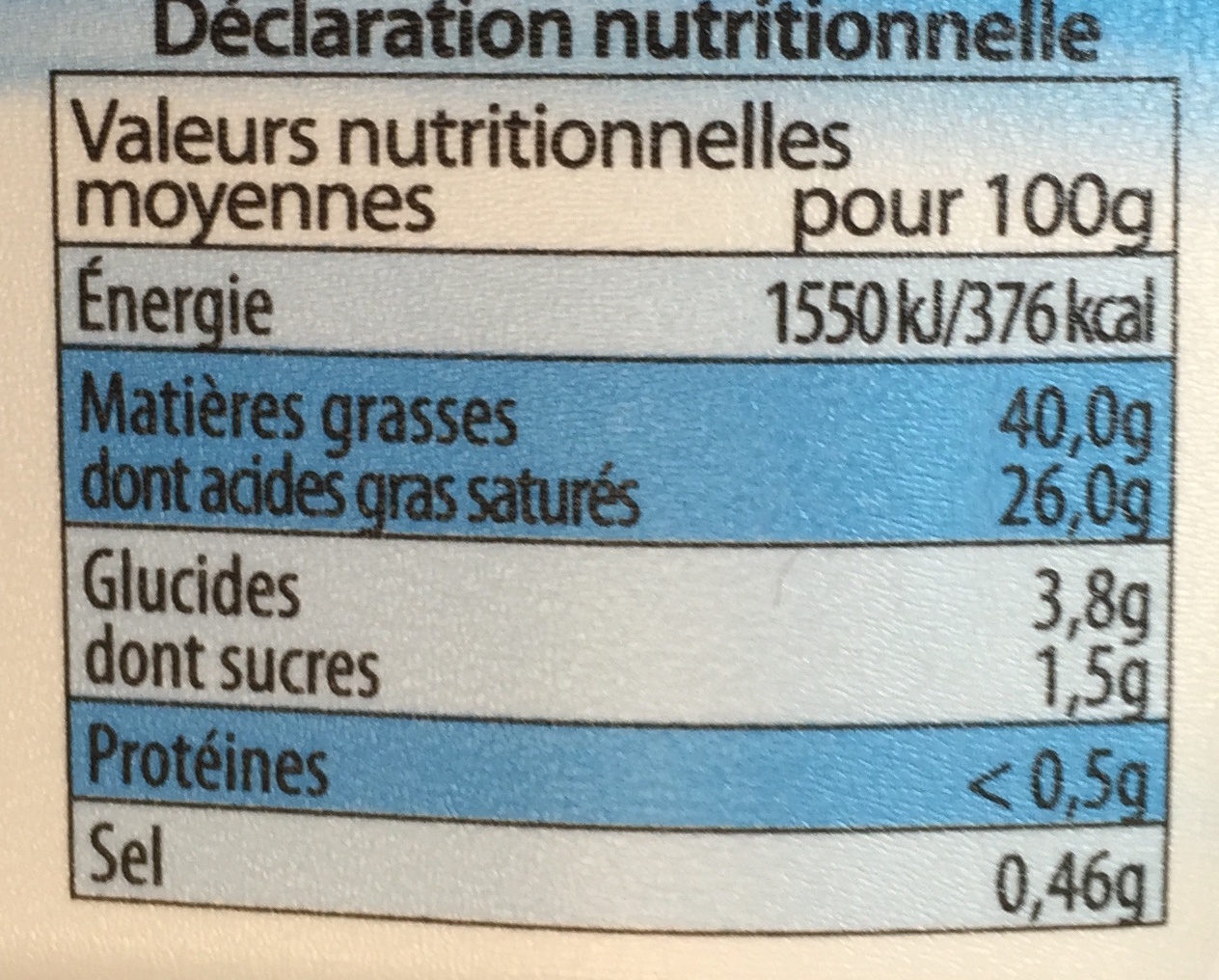 Beurre Tendre & Léger 40% MG doux - Nutrition facts - fr