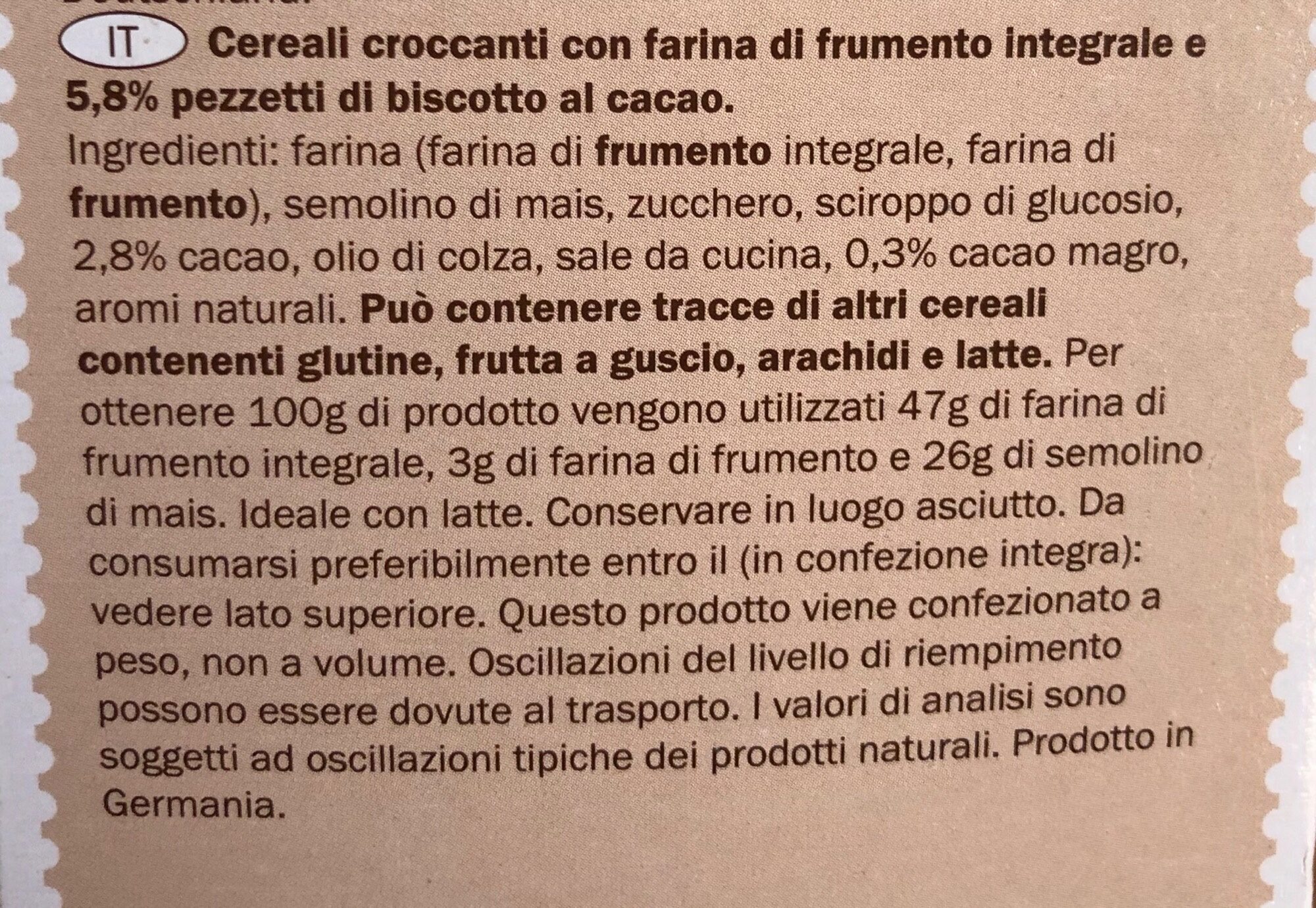 Cereal cookie - Ingredienti