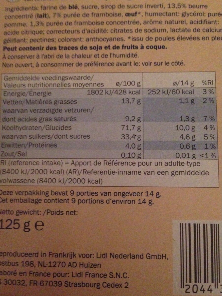 Tartelettes à la framboise - Nutrition facts