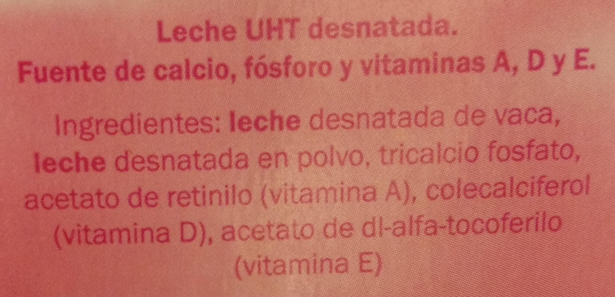 Leche UHT desnatada calcio - Ingredienti - es