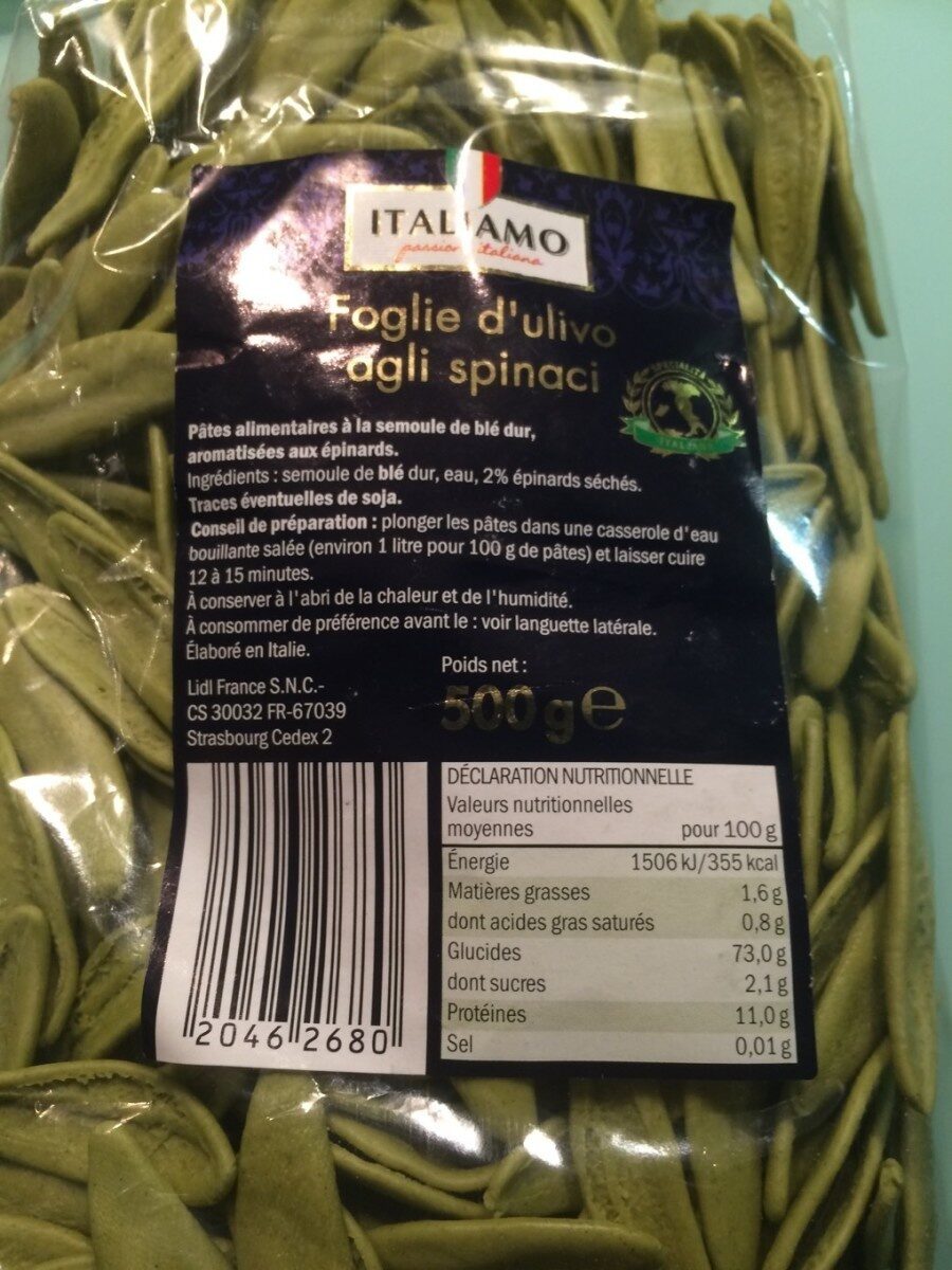 Foglie d'ulivo agli spinaci - Voedingswaarden - fr