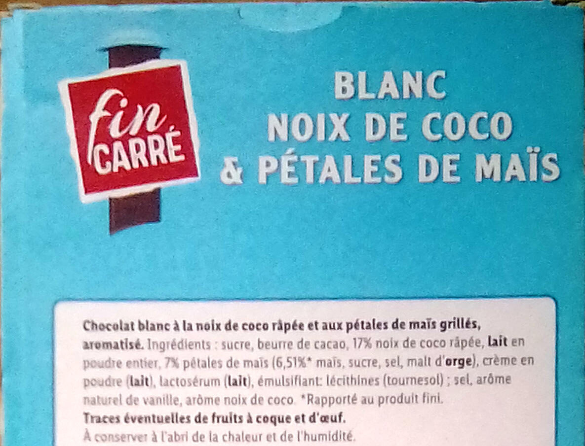 Blanc - Noix De Coco & Pétales De Maïs - Ingrédients